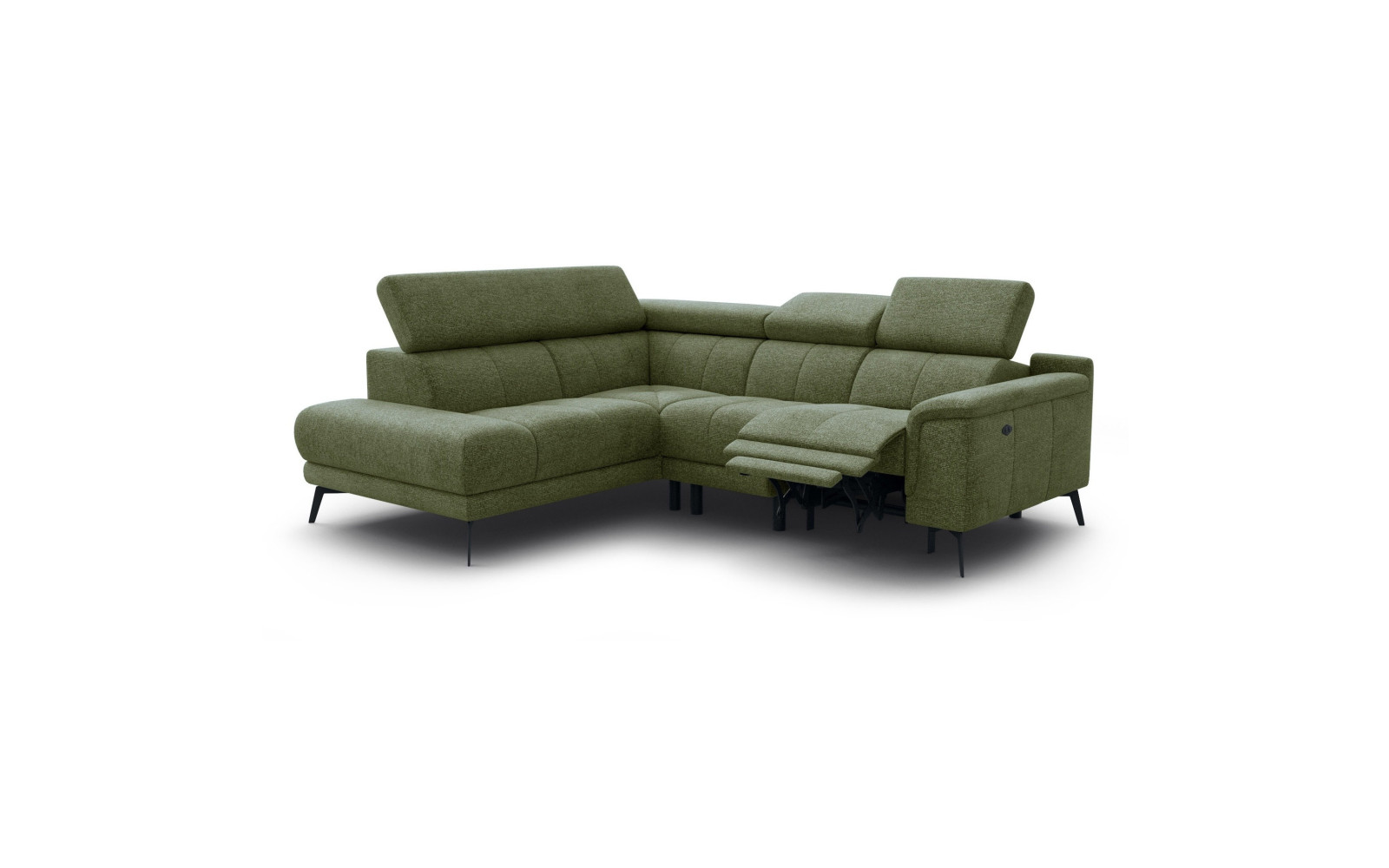 FIERO Ecksofa 4-Sitzer mit 1 Relaxfunktion und verstellbare Kopfstützen, olive