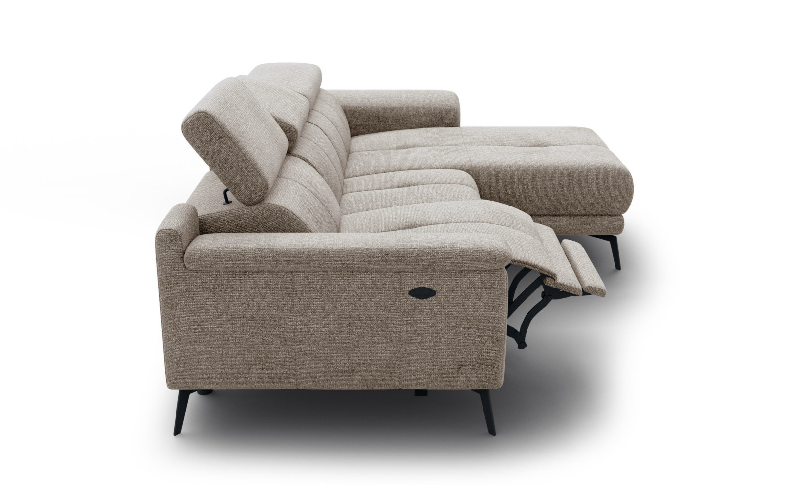 FIERO Ecksofa 3-Sitzer mit 1 Relaxfunktion und verstellbare Kopfstützen, taupe