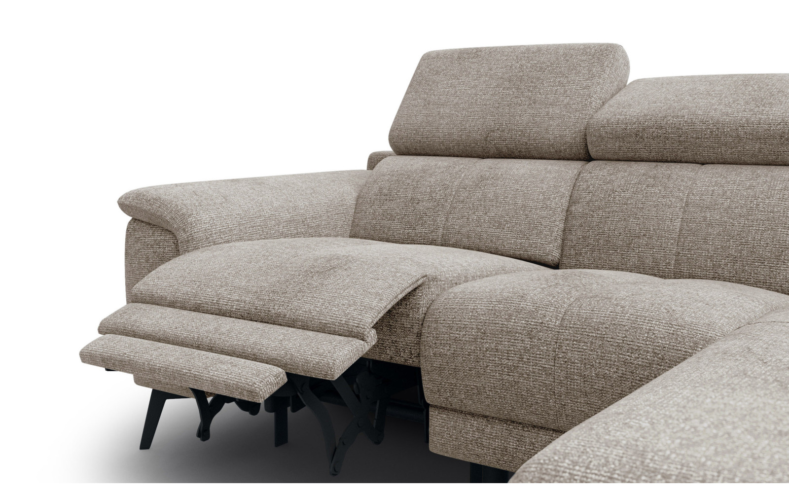 FIERO Ecksofa 3-Sitzer mit 1 Relaxfunktion und verstellbare Kopfstützen, taupe