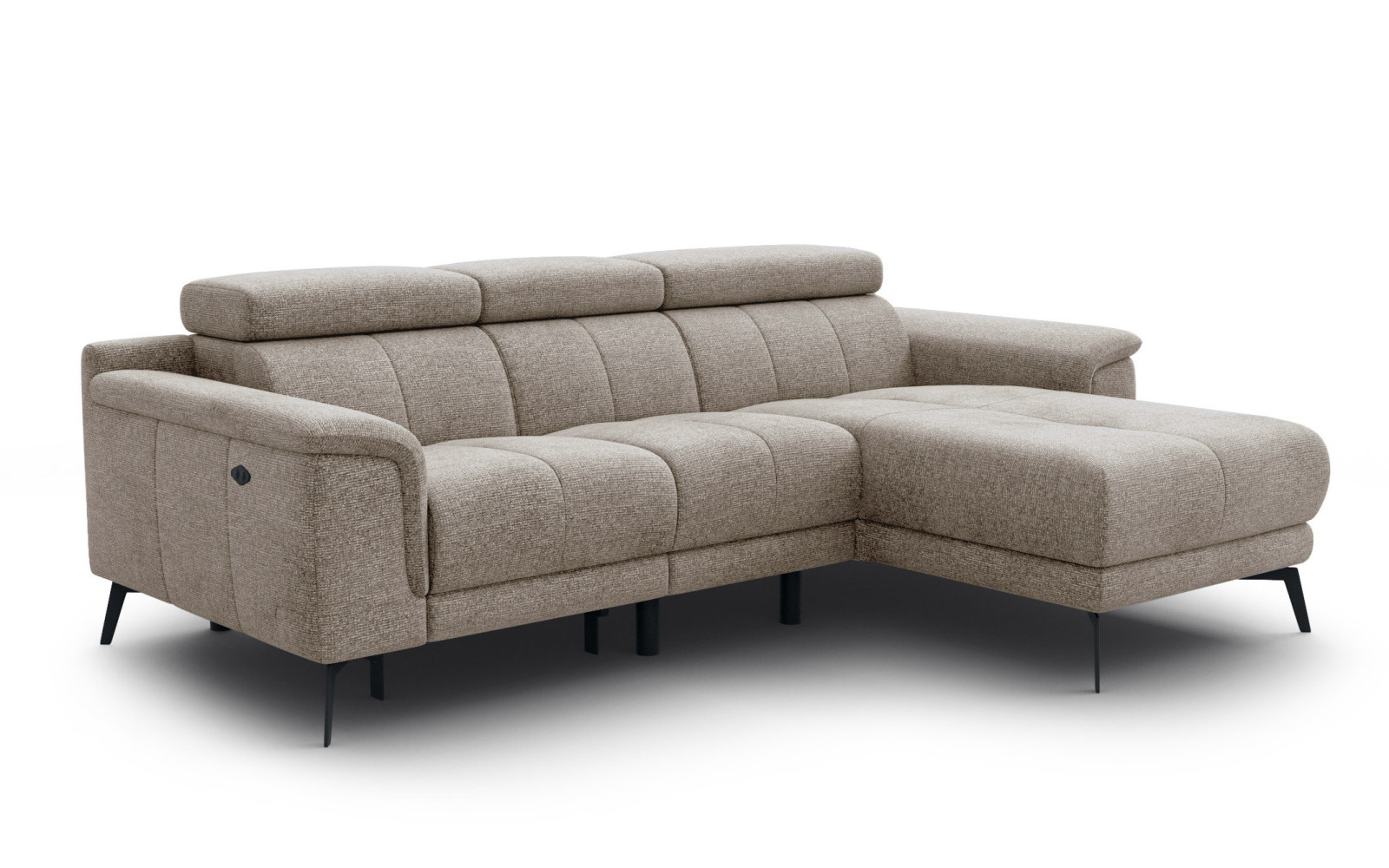 FIERO Ecksofa 3-Sitzer mit 1 Relaxfunktion und verstellbare Kopfstützen, taupe