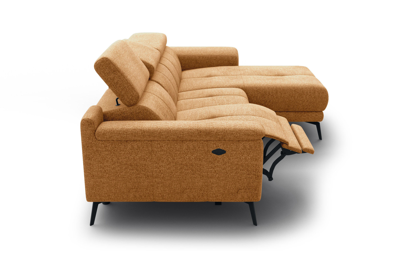FIERO Ecksofa 3-Sitzer mit 1 Relaxfunktion und verstellbare Kopfstützen, orange