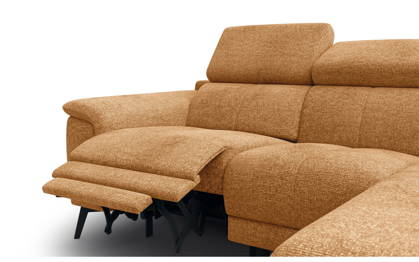 FIERO Ecksofa 3-Sitzer mit 1 Relaxfunktion und verstellbare Kopfstützen, orange