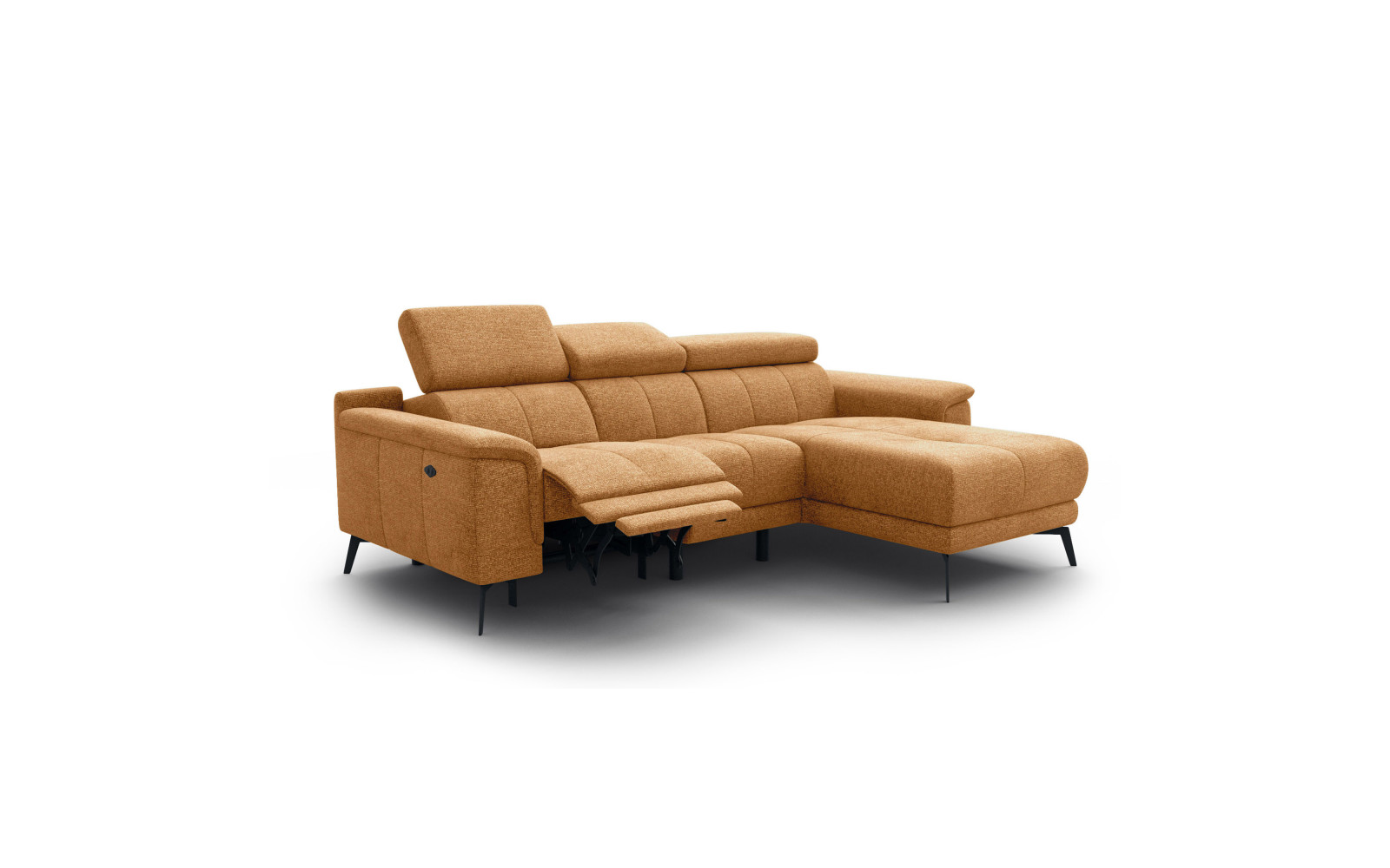 FIERO Ecksofa 3-Sitzer mit 1 Relaxfunktion und verstellbare Kopfstützen, orange