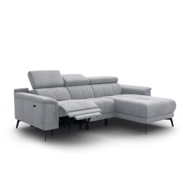 FIERO Ecksofa 3-Sitzer mit 1 Relaxfunktion und verstellbare Kopfstützen, silbergrau