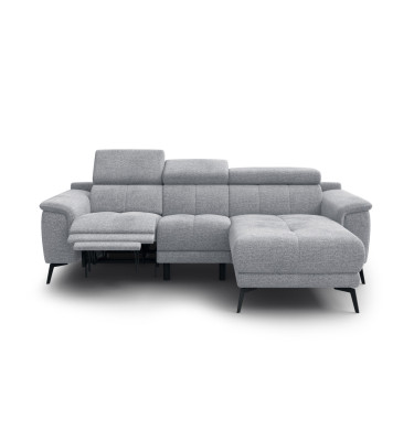 FIERO Ecksofa 3-Sitzer mit 1 Relaxfunktion und verstellbare Kopfstützen, silbergrau
