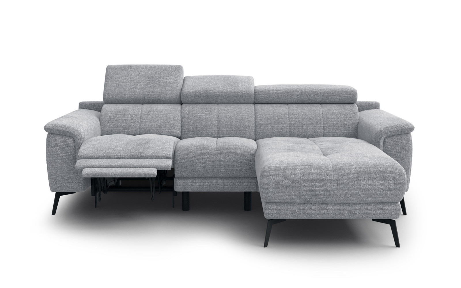 FIERO Ecksofa 3-Sitzer mit 1 Relaxfunktion und verstellbare Kopfstützen, silbergrau