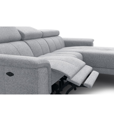 FIERO Ecksofa 3-Sitzer mit 1 Relaxfunktion und verstellbare Kopfstützen, silbergrau