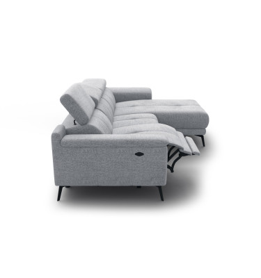 FIERO Ecksofa 3-Sitzer mit 1 Relaxfunktion und verstellbare Kopfstützen, silbergrau
