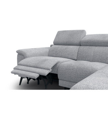 FIERO Ecksofa 3-Sitzer mit 1 Relaxfunktion und verstellbare Kopfstützen, silbergrau