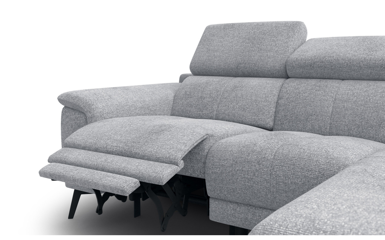 FIERO Ecksofa 3-Sitzer mit 1 Relaxfunktion und verstellbare Kopfstützen, silbergrau