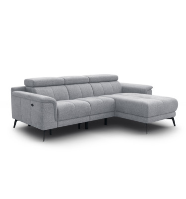 FIERO Ecksofa 3-Sitzer mit 1 Relaxfunktion und verstellbare Kopfstützen, silbergrau
