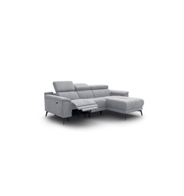 FIERO Ecksofa 3-Sitzer mit 1 Relaxfunktion und verstellbare Kopfstützen, silbergrau