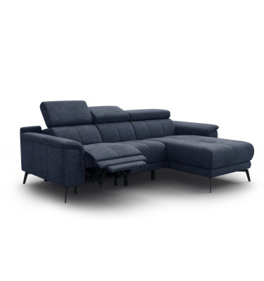 FIERO Ecksofa 3-Sitzer mit 1 Relaxfunktion und verstellbare Kopfstützen, marineblau