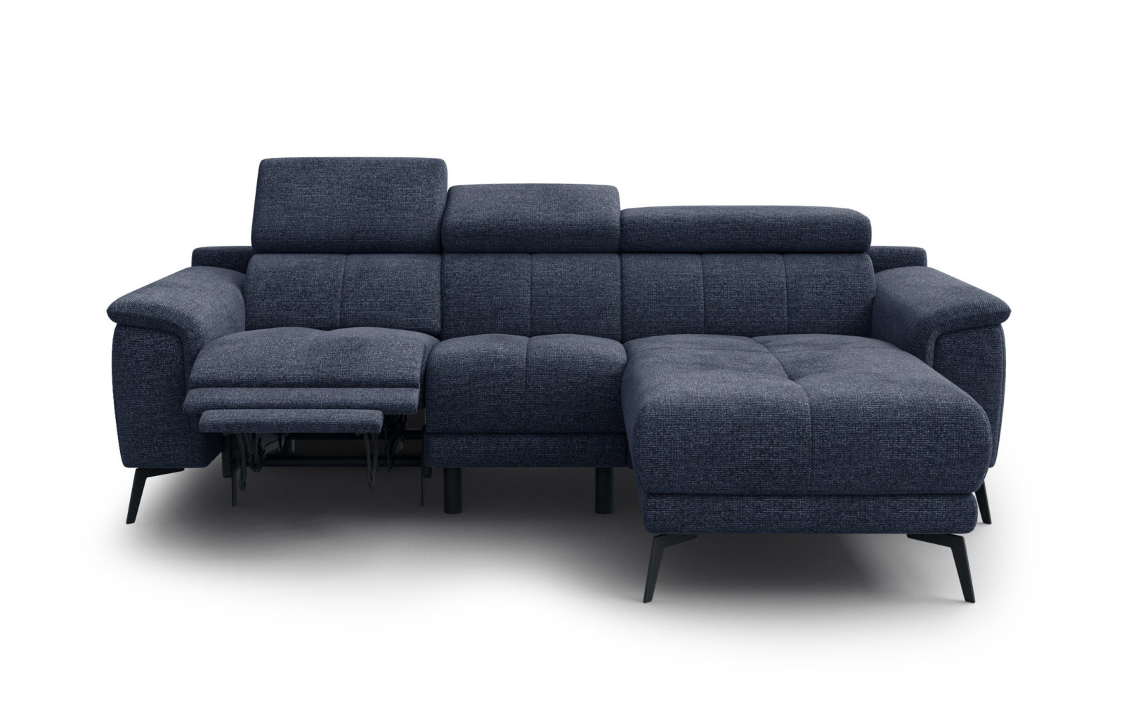 FIERO Ecksofa 3-Sitzer mit 1 Relaxfunktion und verstellbare Kopfstützen, marineblau