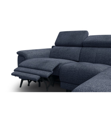 FIERO Ecksofa 3-Sitzer mit 1 Relaxfunktion und verstellbare Kopfstützen, marineblau