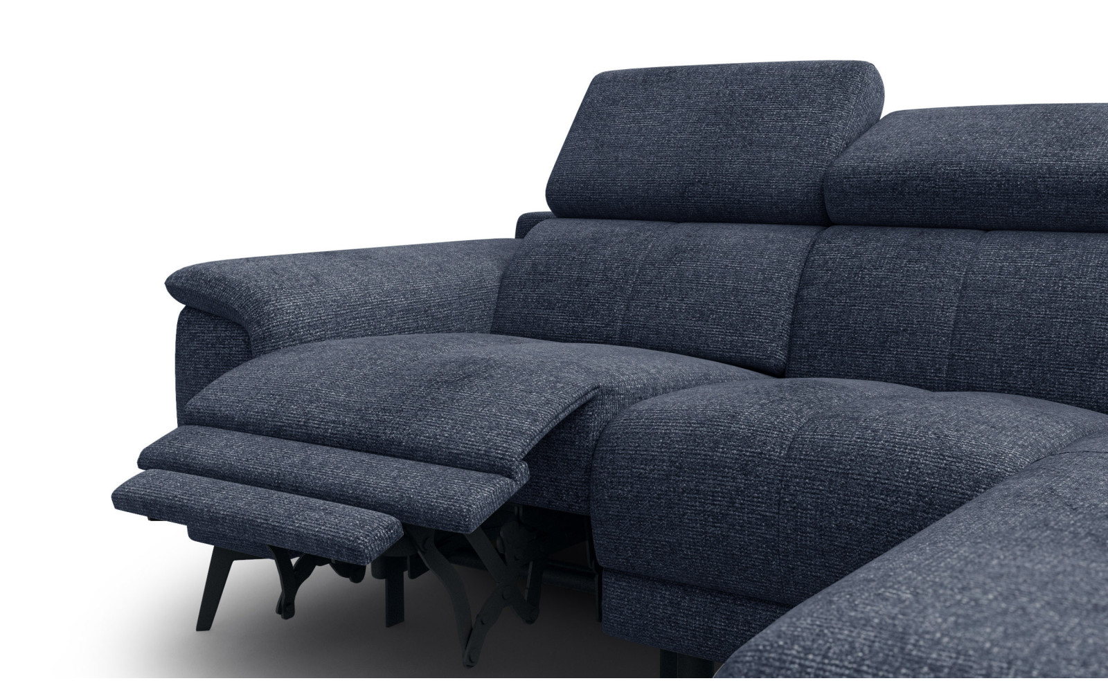 FIERO Ecksofa 3-Sitzer mit 1 Relaxfunktion und verstellbare Kopfstützen, marineblau