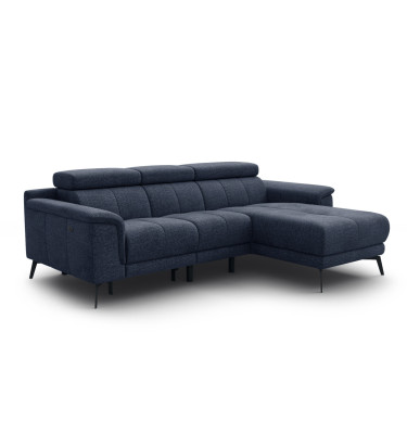 FIERO Ecksofa 3-Sitzer mit 1 Relaxfunktion und verstellbare Kopfstützen, marineblau