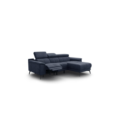 FIERO Ecksofa 3-Sitzer mit 1 Relaxfunktion und verstellbare Kopfstützen, marineblau