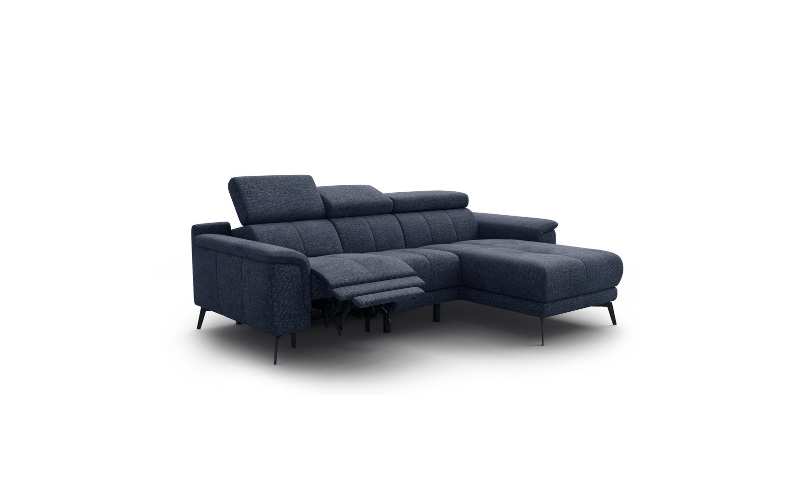 FIERO Ecksofa 3-Sitzer mit 1 Relaxfunktion und verstellbare Kopfstützen, marineblau