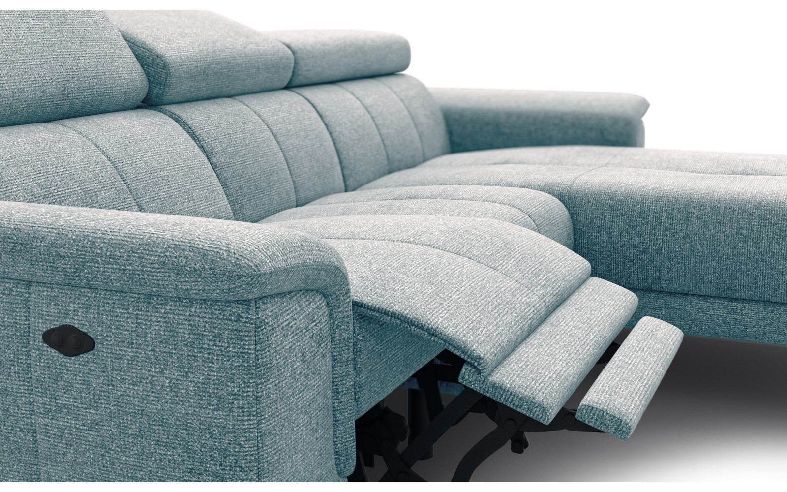 FIERO Ecksofa 3-Sitzer mit 1 Relaxfunktion und verstellbare Kopfstützen, mint