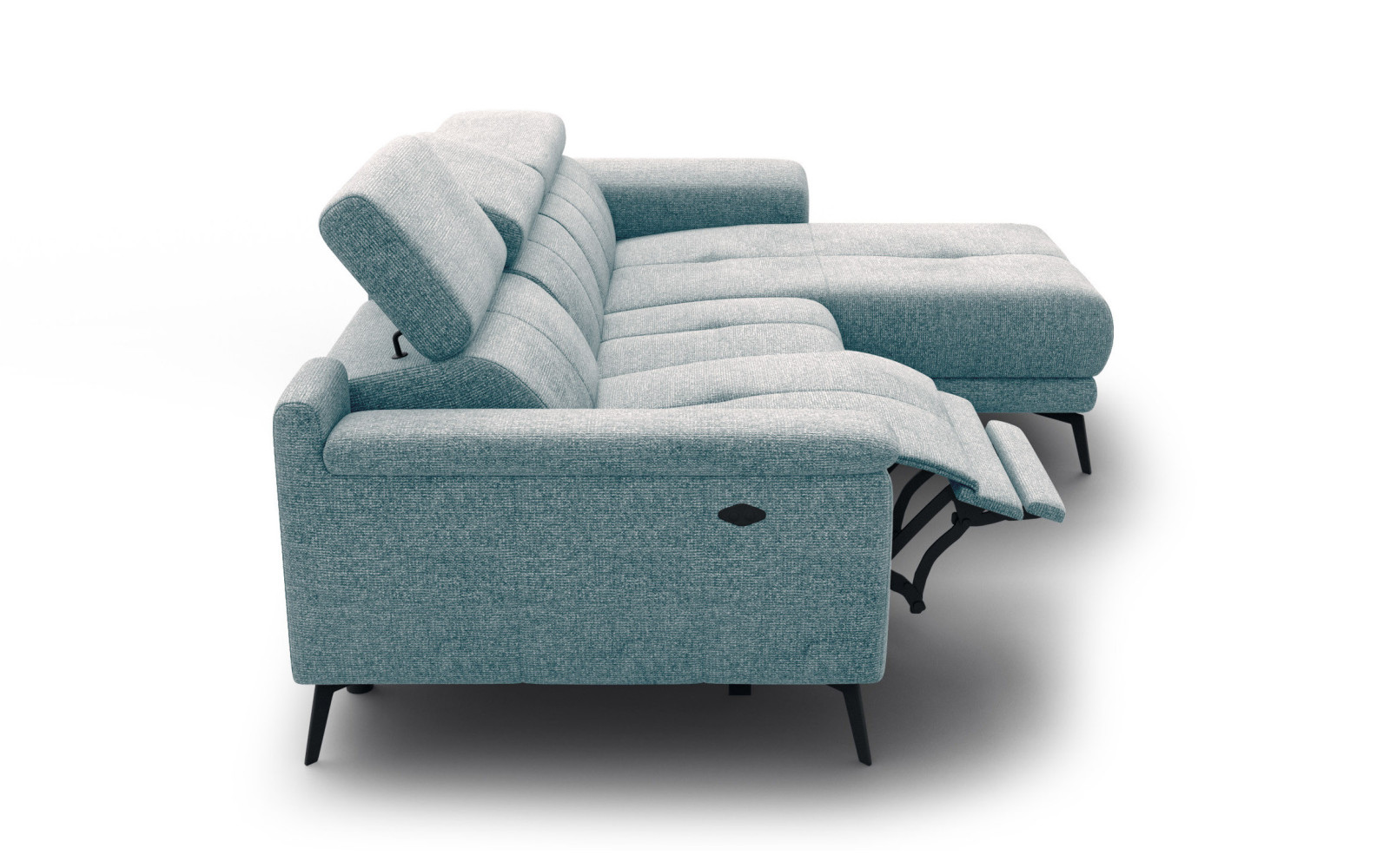 FIERO Ecksofa 3-Sitzer mit 1 Relaxfunktion und verstellbare Kopfstützen, mint