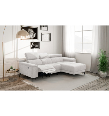 FIERO Ecksofa 3-Sitzer mit 1 Relaxfunktion und verstellbare Kopfstützen, creme