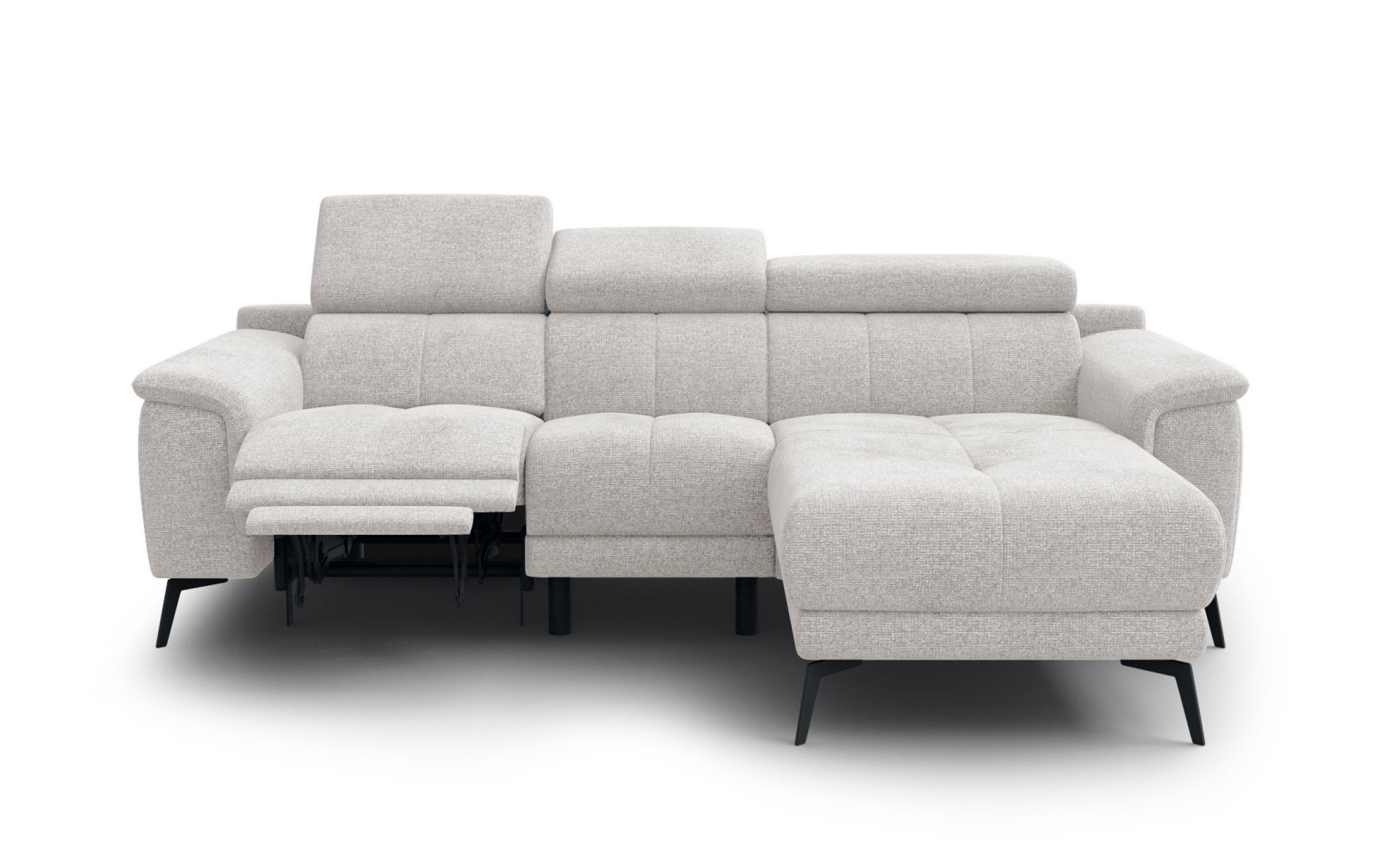 FIERO Ecksofa 3-Sitzer mit 1 Relaxfunktion und verstellbare Kopfstützen, creme