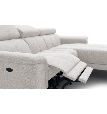 FIERO Ecksofa 3-Sitzer mit 1 Relaxfunktion und verstellbare Kopfstützen, creme
