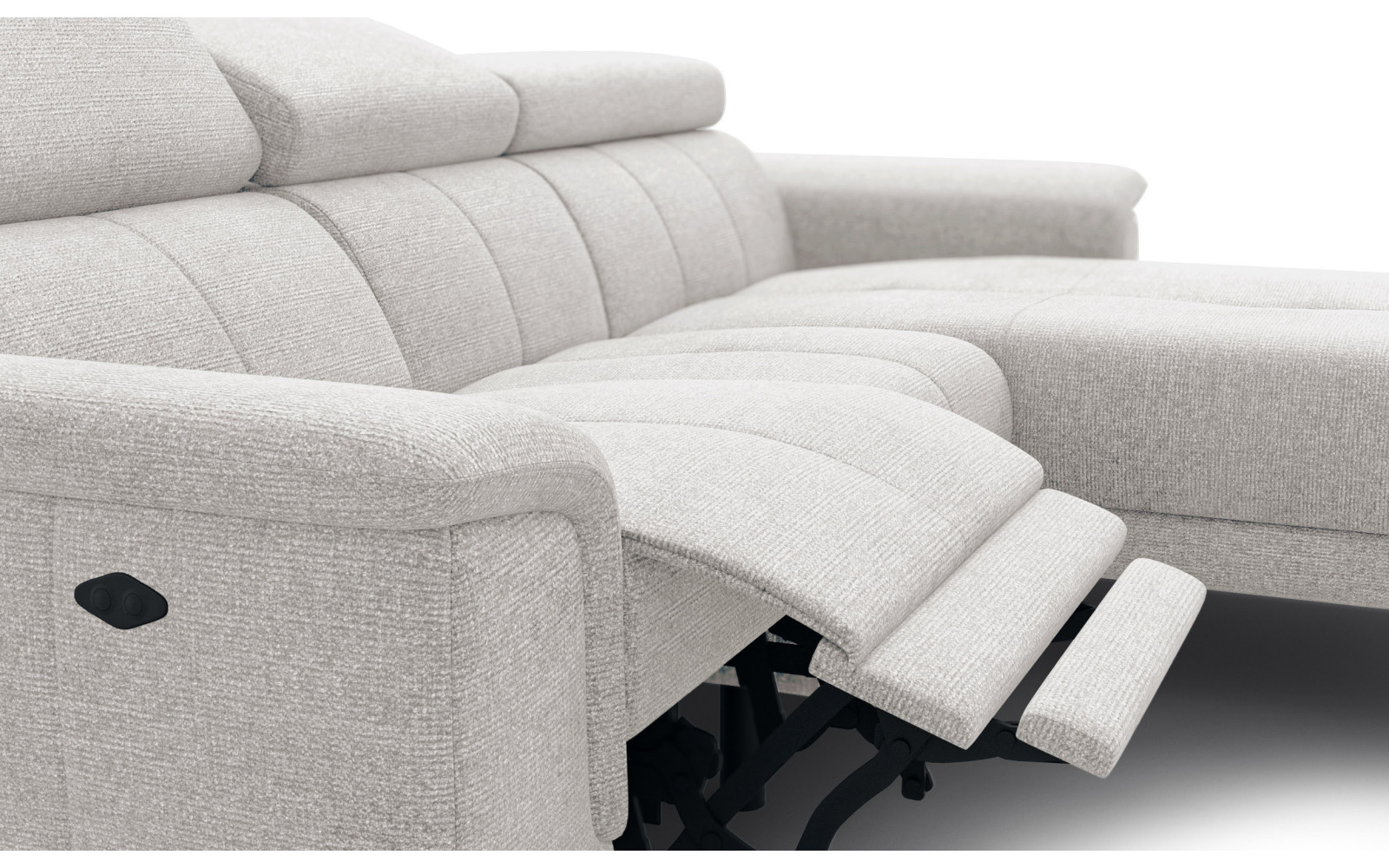 FIERO Ecksofa 3-Sitzer mit 1 Relaxfunktion und verstellbare Kopfstützen, creme