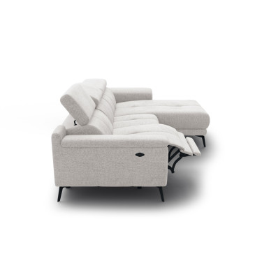 FIERO Ecksofa 3-Sitzer mit 1 Relaxfunktion und verstellbare Kopfstützen, creme