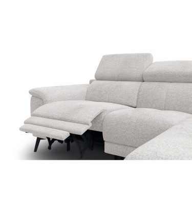 FIERO Ecksofa 3-Sitzer mit 1 Relaxfunktion und verstellbare Kopfstützen, creme