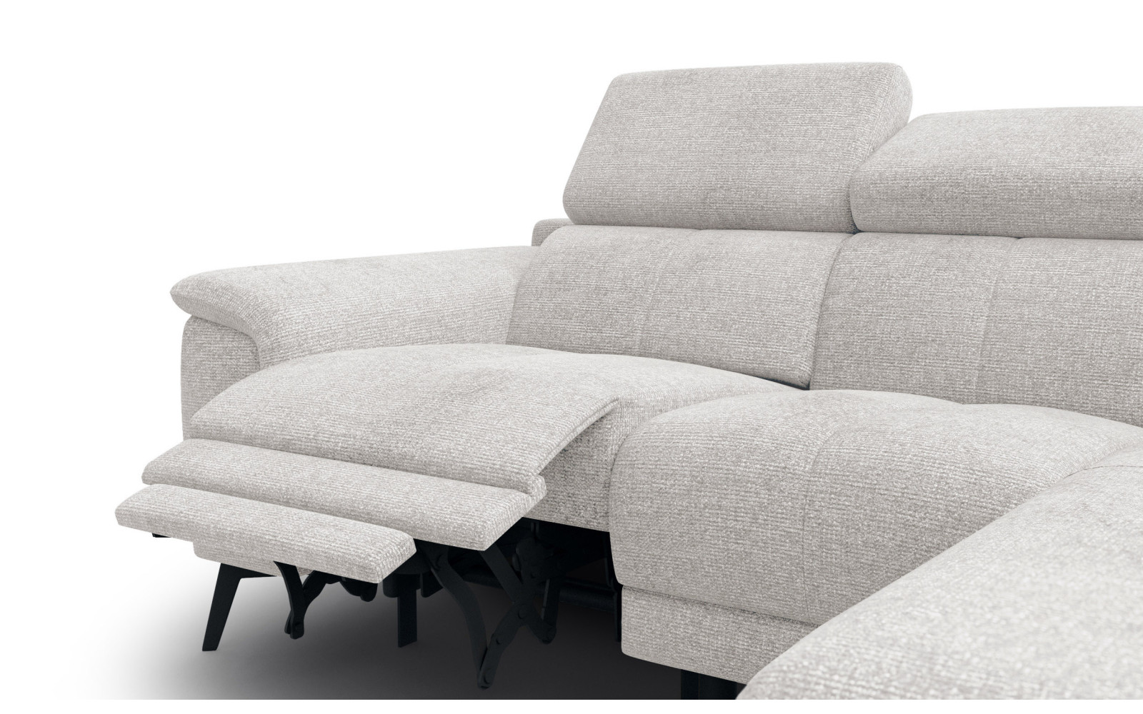 FIERO Ecksofa 3-Sitzer mit 1 Relaxfunktion und verstellbare Kopfstützen, creme