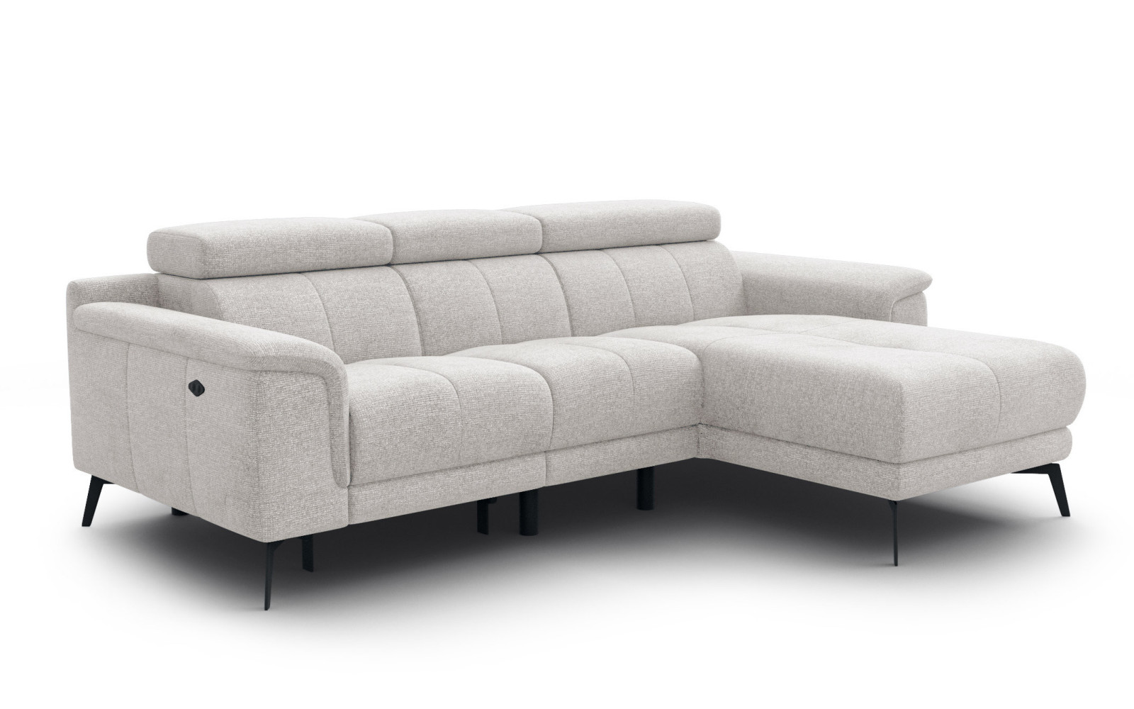 FIERO Ecksofa 3-Sitzer mit 1 Relaxfunktion und verstellbare Kopfstützen, creme