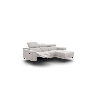 FIERO Ecksofa 3-Sitzer mit 1 Relaxfunktion und verstellbare Kopfstützen, creme