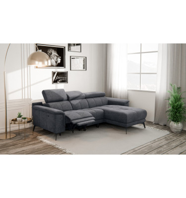 FIERO Ecksofa 3-Sitzer mit 1 Relaxfunktion und verstellbare Kopfstützen, dunkelgrau