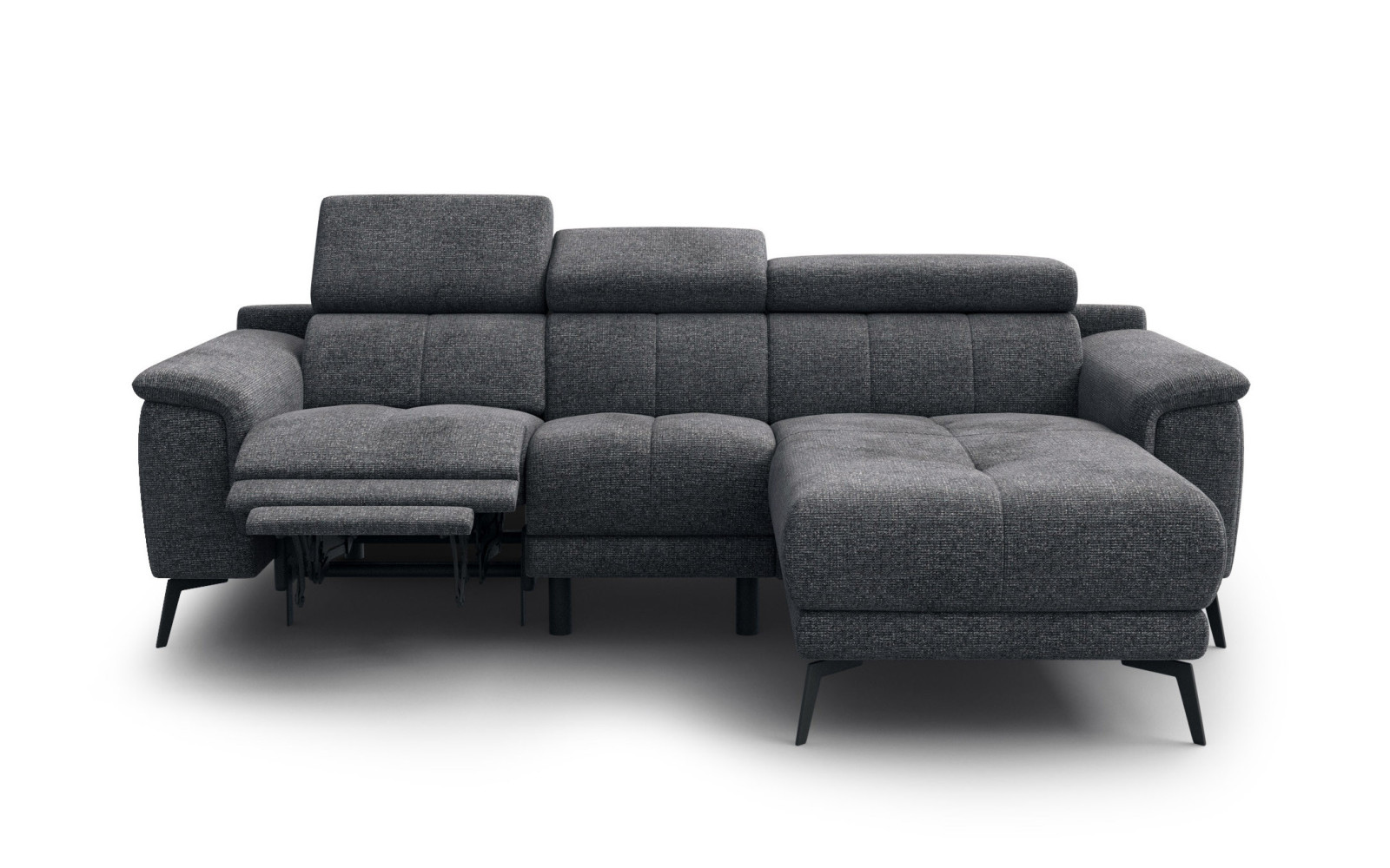 FIERO Ecksofa 3-Sitzer mit 1 Relaxfunktion und verstellbare Kopfstützen, dunkelgrau