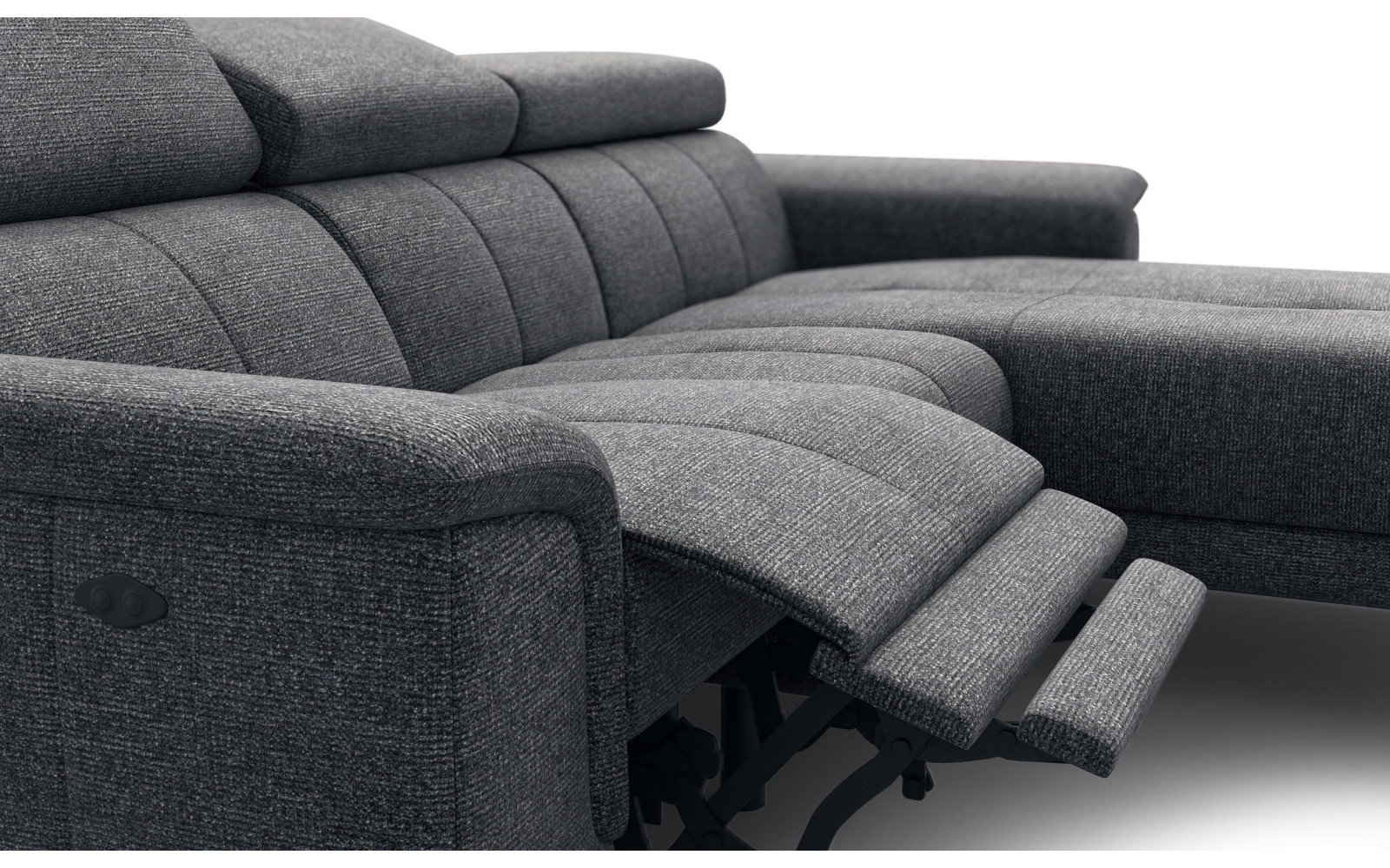 FIERO Ecksofa 3-Sitzer mit 1 Relaxfunktion und verstellbare Kopfstützen, dunkelgrau