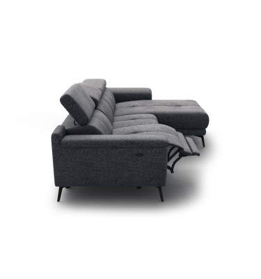 FIERO Ecksofa 3-Sitzer mit 1 Relaxfunktion und verstellbare Kopfstützen, dunkelgrau