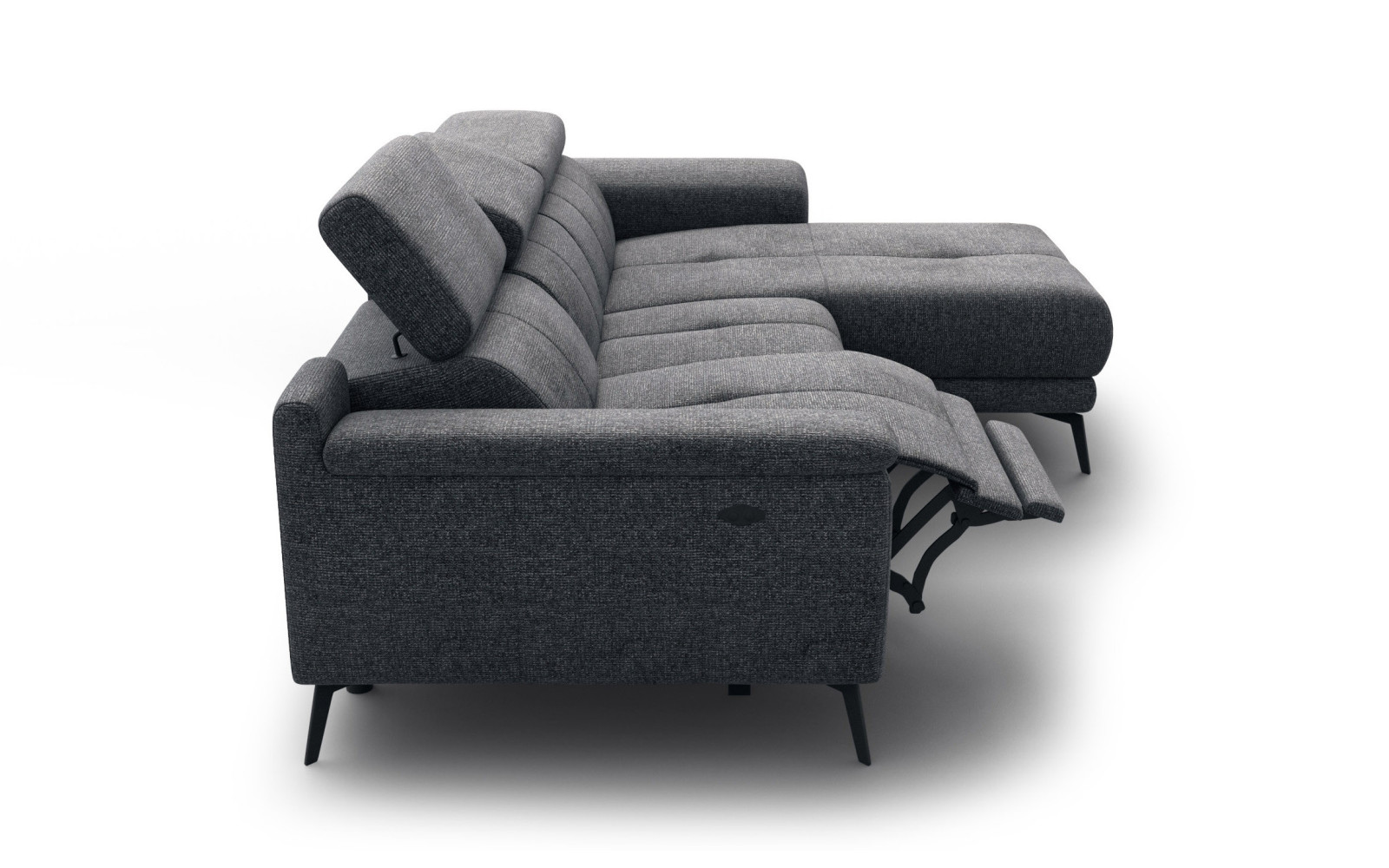 FIERO Ecksofa 3-Sitzer mit 1 Relaxfunktion und verstellbare Kopfstützen, dunkelgrau