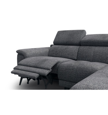 FIERO Ecksofa 3-Sitzer mit 1 Relaxfunktion und verstellbare Kopfstützen, dunkelgrau