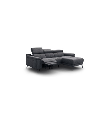 FIERO Ecksofa 3-Sitzer mit 1 Relaxfunktion und verstellbare Kopfstützen, dunkelgrau