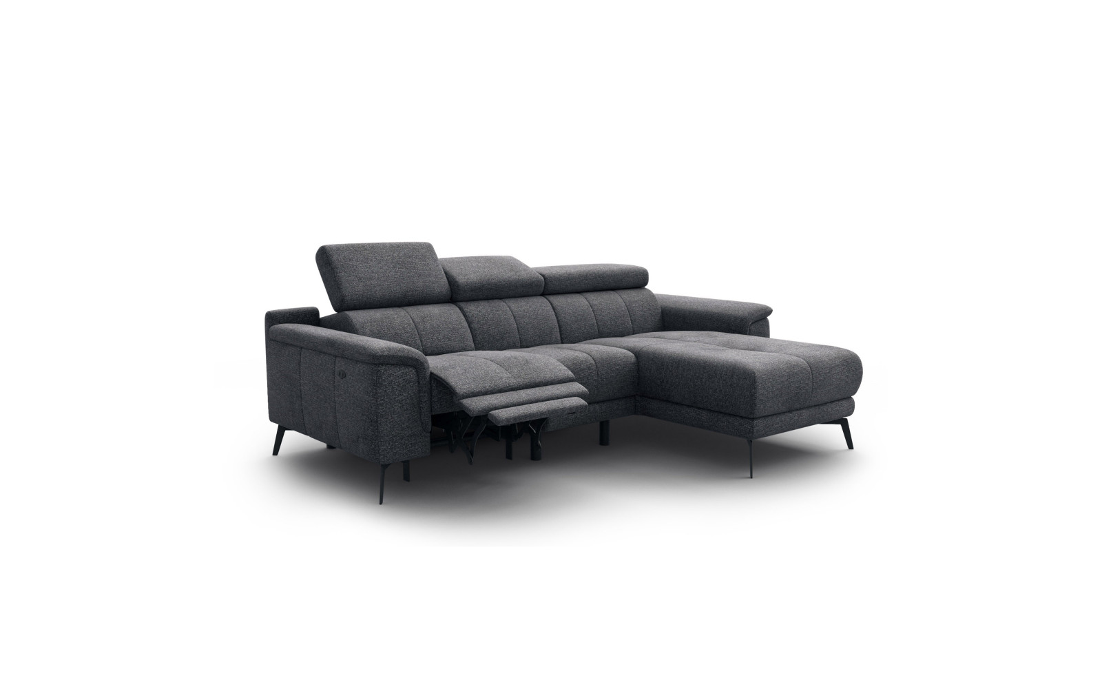 FIERO Ecksofa 3-Sitzer mit 1 Relaxfunktion und verstellbare Kopfstützen, dunkelgrau