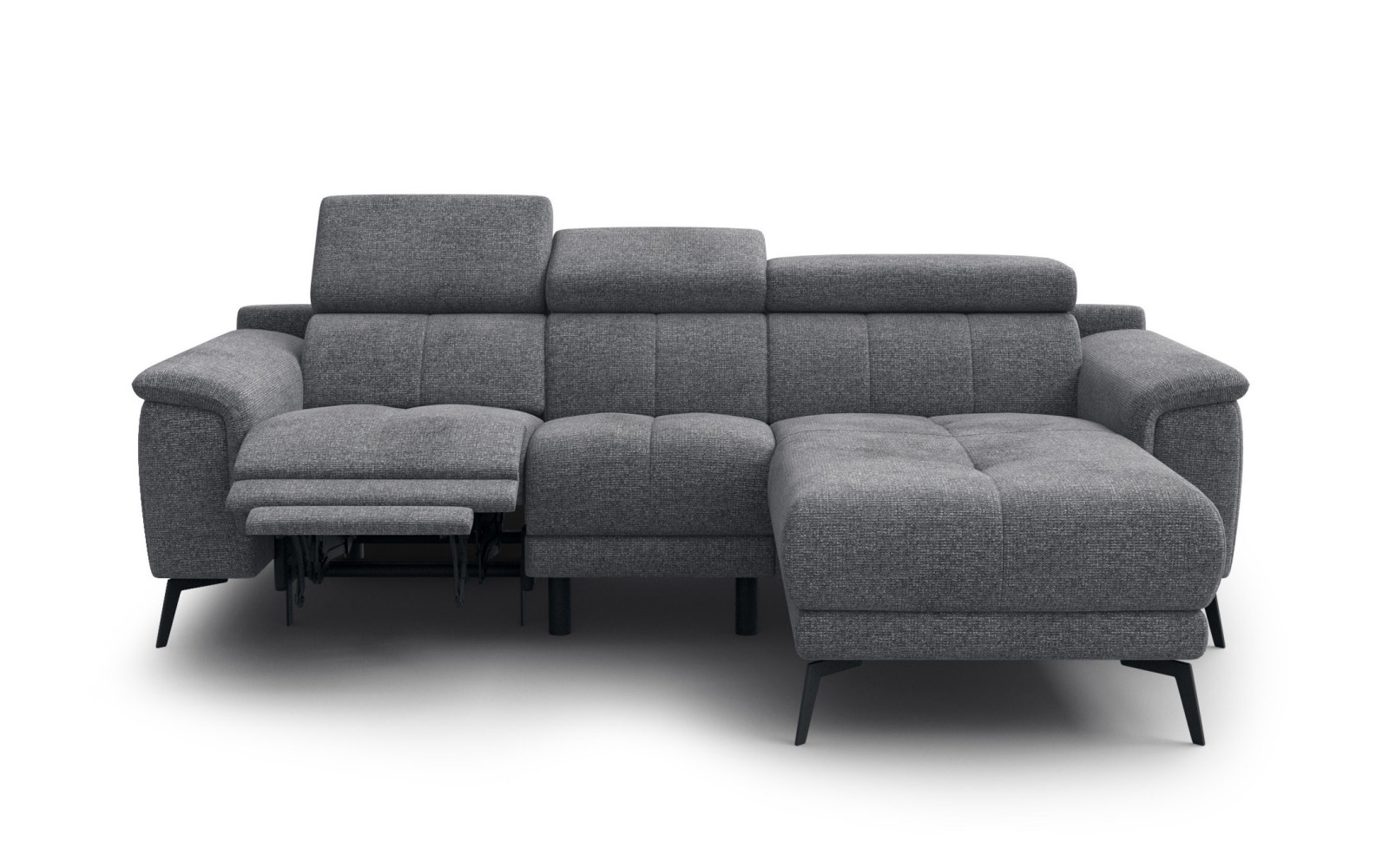 FIERO Ecksofa 3-Sitzer mit 1 Relaxfunktion und verstellbare Kopfstützen, grau