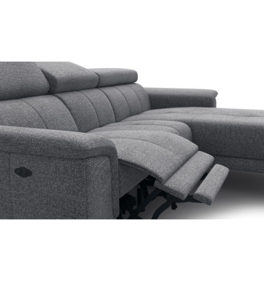 FIERO Ecksofa 3-Sitzer mit 1 Relaxfunktion und verstellbare Kopfstützen, grau