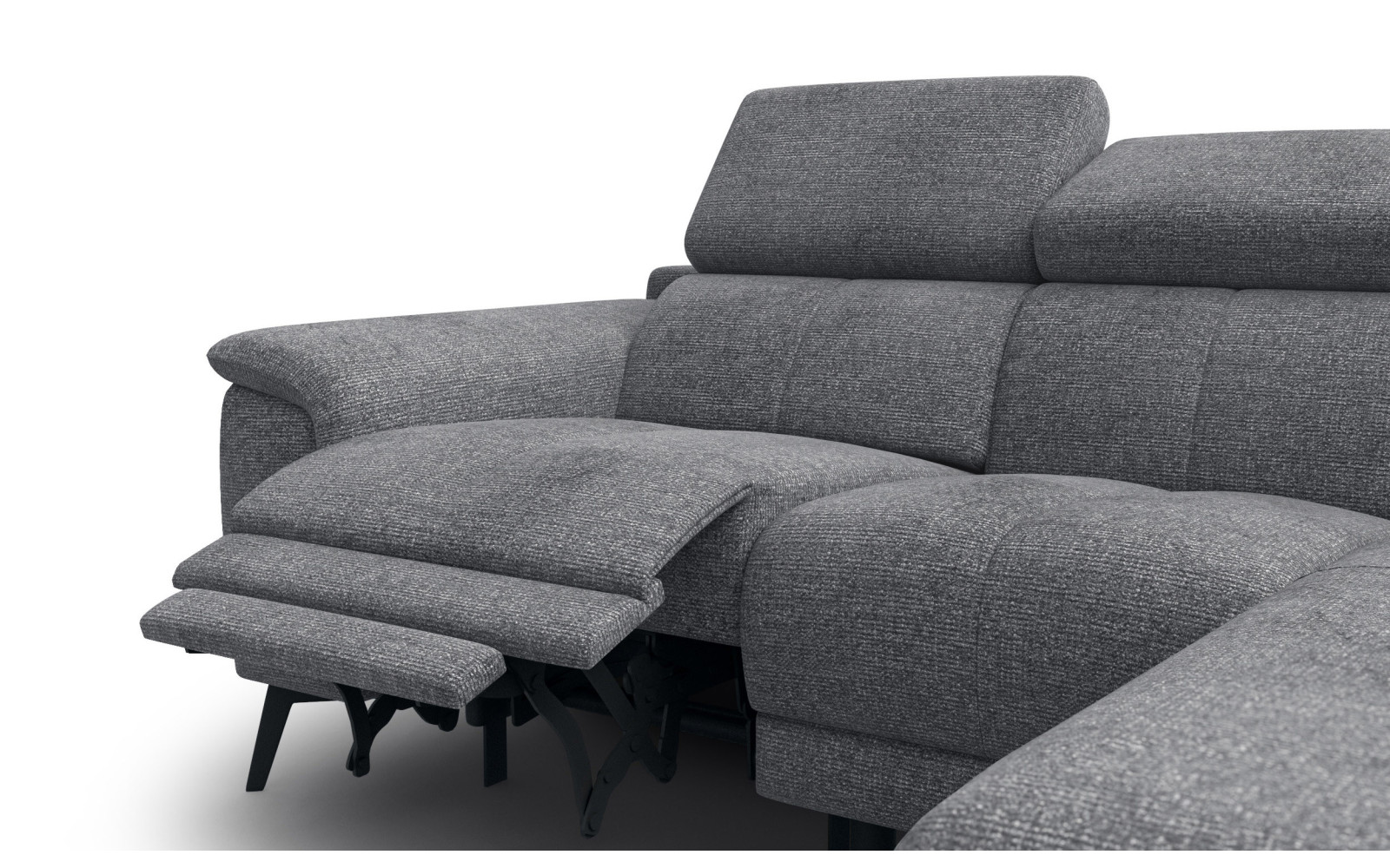 FIERO Ecksofa 3-Sitzer mit 1 Relaxfunktion und verstellbare Kopfstützen, grau