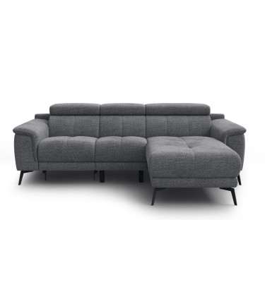 FIERO Ecksofa 3-Sitzer mit 1 Relaxfunktion und verstellbare Kopfstützen, grau