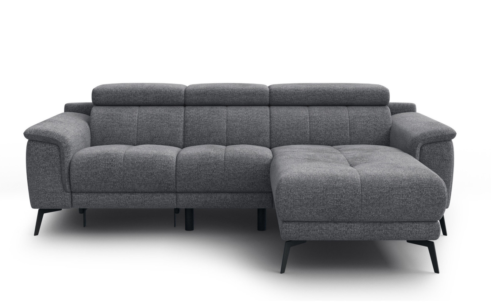 FIERO Ecksofa 3-Sitzer mit 1 Relaxfunktion und verstellbare Kopfstützen, grau