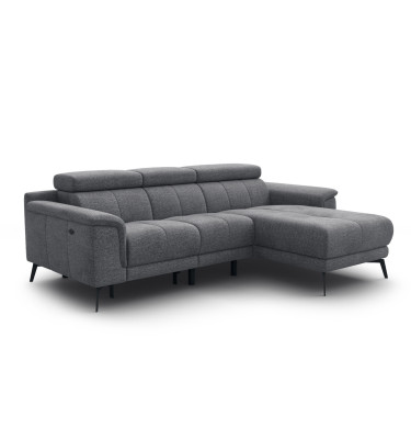 FIERO Ecksofa 3-Sitzer mit 1 Relaxfunktion und verstellbare Kopfstützen, grau