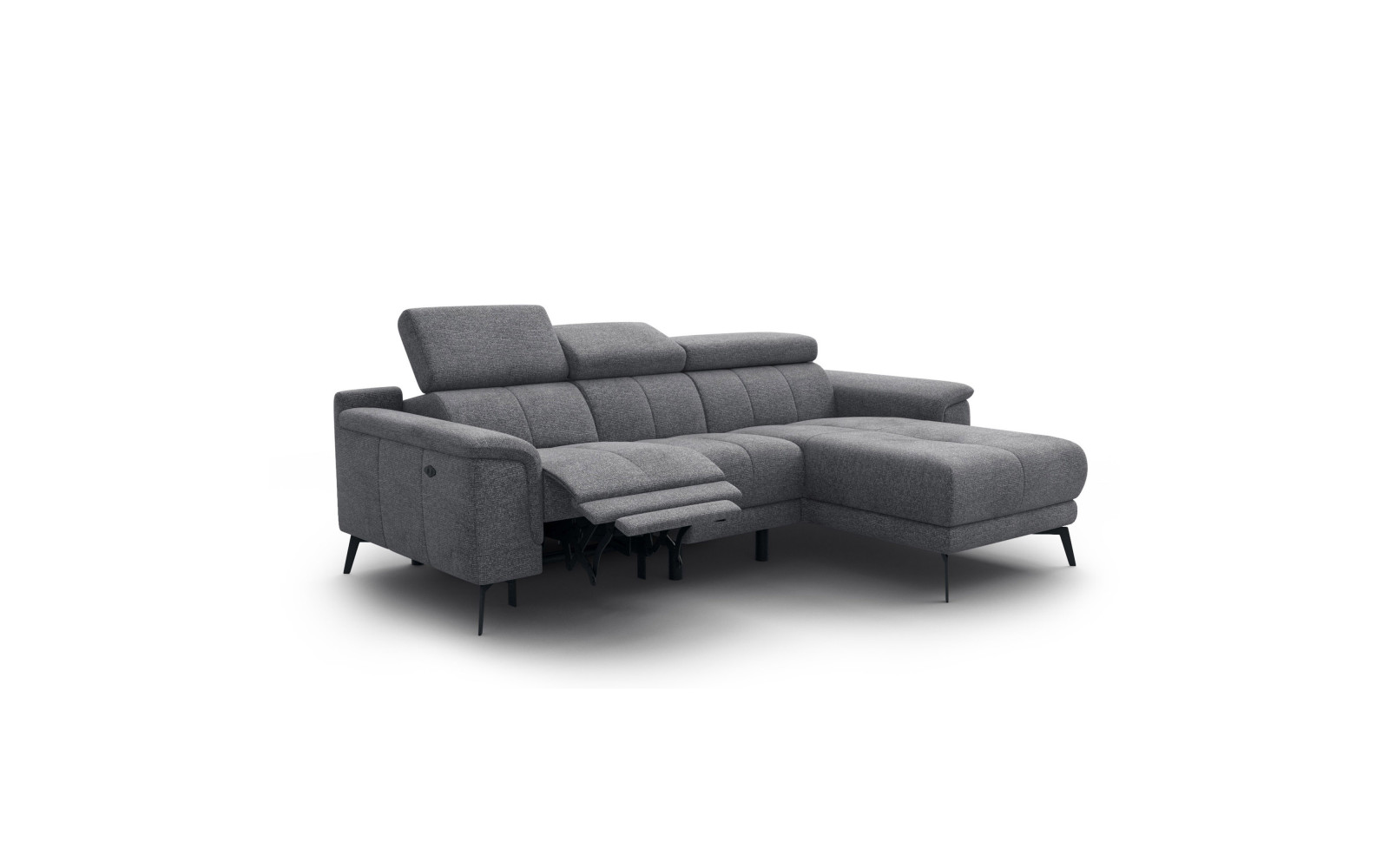 FIERO Ecksofa 3-Sitzer mit 1 Relaxfunktion und verstellbare Kopfstützen, grau