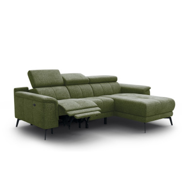 FIERO Ecksofa 3-Sitzer mit 1 Relaxfunktion und verstellbare Kopfstützen, olive